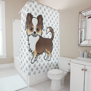 Chocolate Tricolor Long Coat Chihuahua Dog & Paws Shower Curtain