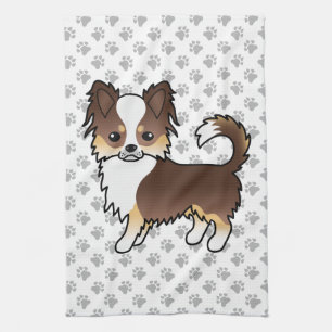 Chocolate Tricolor Long Coat Chihuahua Dog & Paws Tea Towel