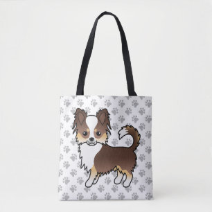 Chocolate Tricolor Long Coat Chihuahua Dog & Paws Tote Bag