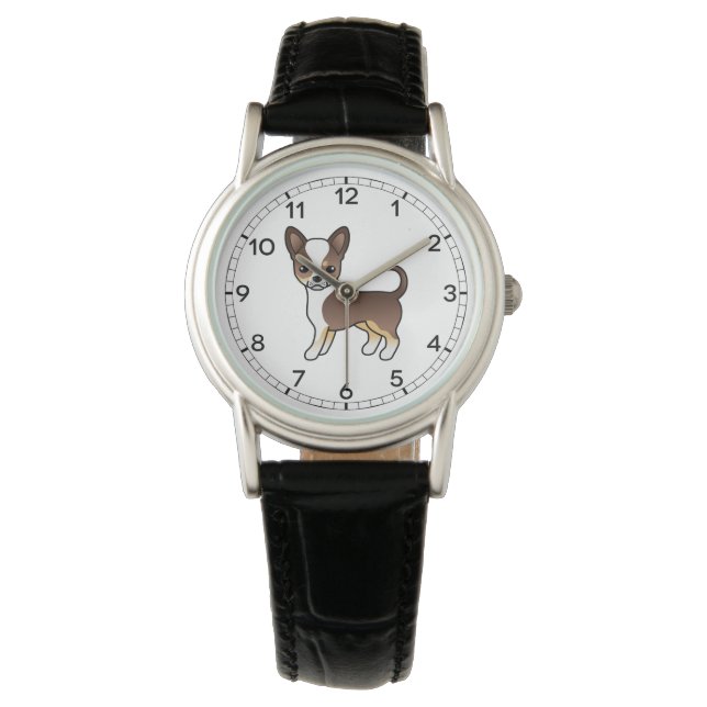 Chocolate Tricolor Smooth Coat Chihuahua Cute Dog Watch (Front)