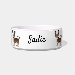 Chocolate Tricolor Smooth Coat Chihuahua & Name Bowl
