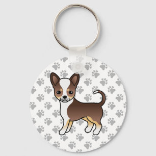 Chocolate Tricolor Smooth Coat Chihuahua & Paws Key Ring