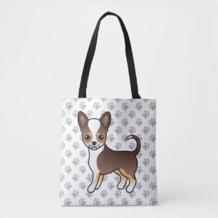 Chocolate Tricolor Smooth Coat Chihuahua & Paws Tote Bag