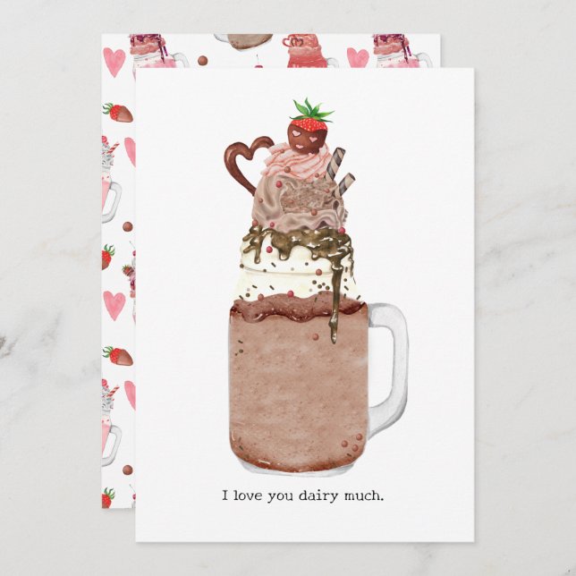Chocolate Valentine Milkshake I Love You Pun Card (Front/Back)