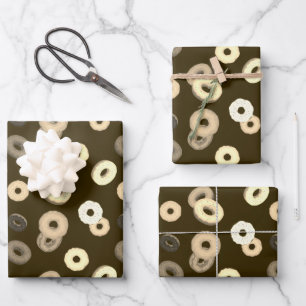Chocolate vanilla doughnuts elegant pattern brown wrapping paper sheet