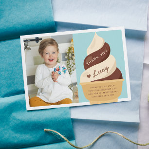 Chocolate Vanilla Ice Cream Kids Birthday Photo Thank You Card