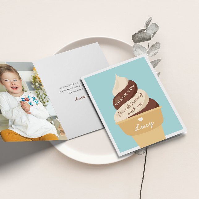 Chocolate Vanilla Ice Cream Swirl Kids Birthday Thank You Card (Creator Uploaded)