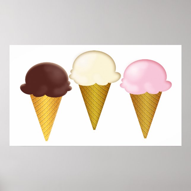 Chocolate, Vanilla & Strawberry Ice Cream Cones Poster (Front)