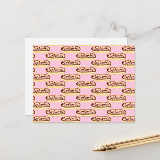 Chocolate Watercolor Eclairs Doughnuts Postcard (Front/Back In Situ)