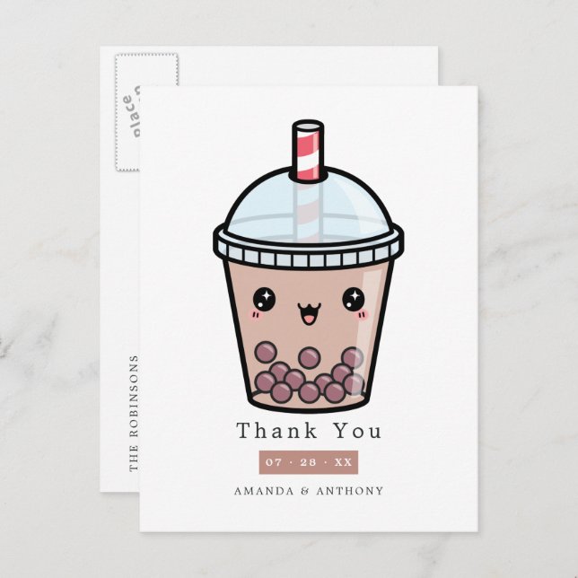 Chocolate Watercolor Floral Wedding Thank You Postcard (Front/Back)