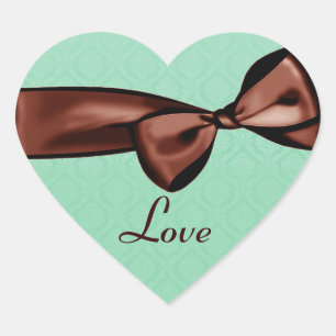 Chocolate Wedding Bow GREEN Damask Heart Sticker
