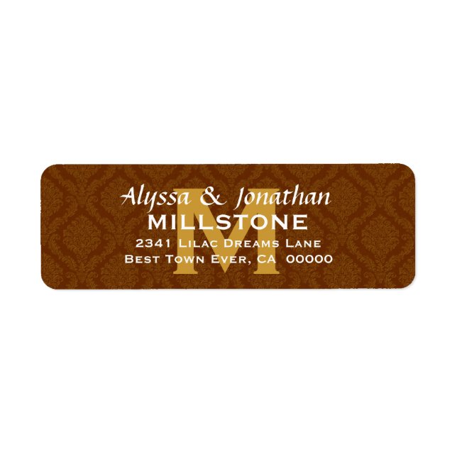 Chocolate Wedding Monogram Address Label V9 (Front)