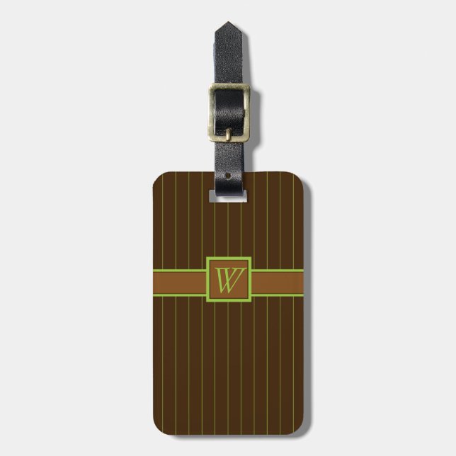 Chocolate with Lime Pinstripes Luggage Tag (Front Vertical)
