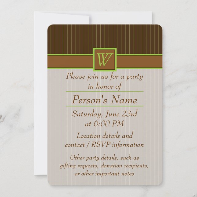 Chocolate with Lime Pinstripes Party Invitation (Front)