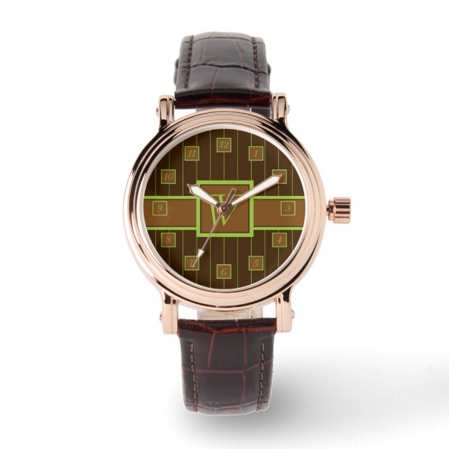 Chocolate with Lime Pinstripes Watch (Front)