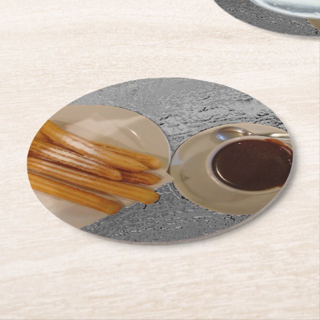 Chocolate y Churros Round Paper Coaster (Angled)