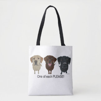 Chocolate, yellow and black Labrador Retriever Tote Bag