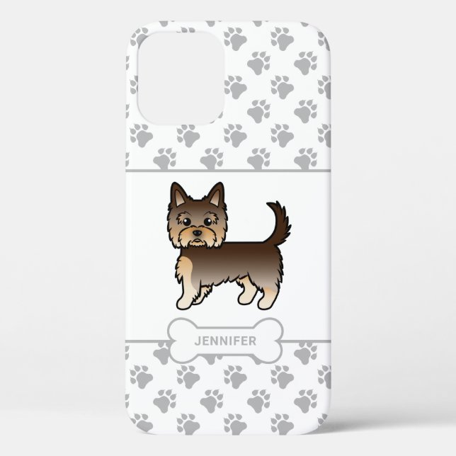 Chocolate Yorkie With Paws, Dog Bone & Name Case-Mate iPhone Case (Back)