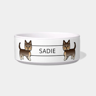 Chocolate Yorkshire Terrier Cartoon Dog & Name Bowl