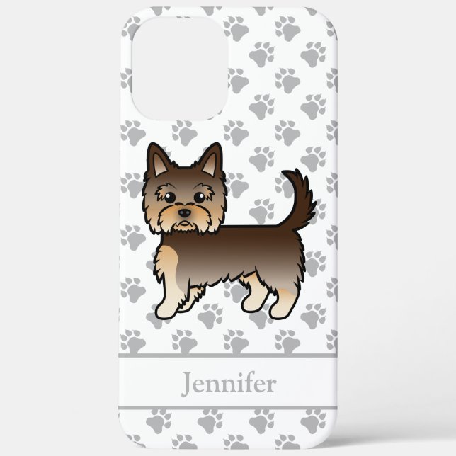 Chocolate Yorkshire Terrier Cartoon Dog & Name Case-Mate iPhone Case (Back)