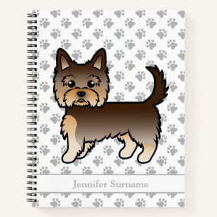 Chocolate Yorkshire Terrier Cartoon Dog & Name Notebook