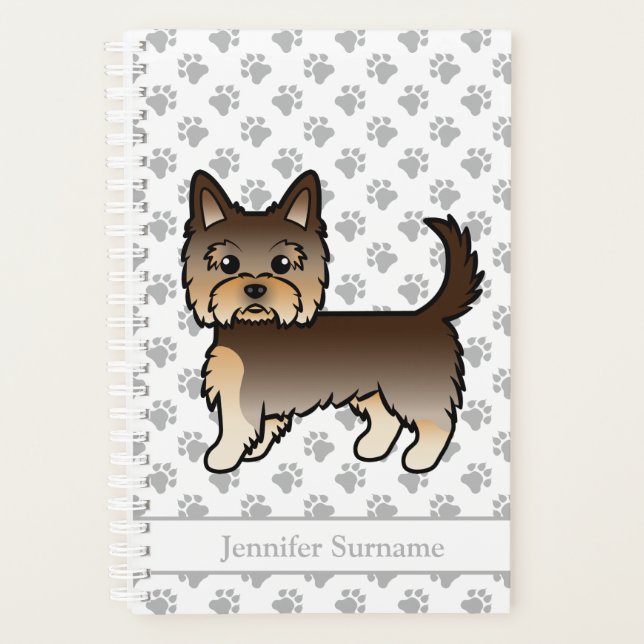 Chocolate Yorkshire Terrier Cartoon Dog & Name Planner (Front)