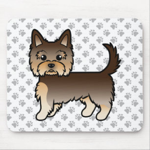 Chocolate Yorkshire Terrier Cartoon Dog & Paws Mouse Pad