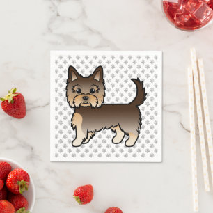 Chocolate Yorkshire Terrier Cartoon Dog & Paws Napkin
