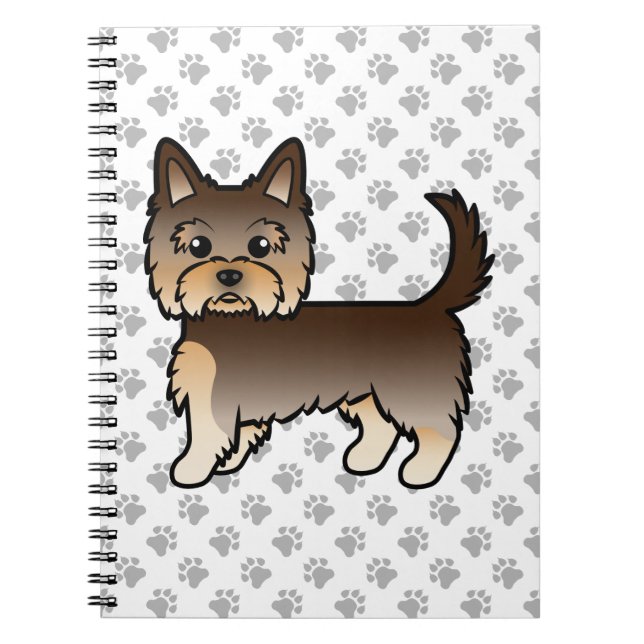 Chocolate Yorkshire Terrier Cartoon Dog & Paws Notebook (Front)