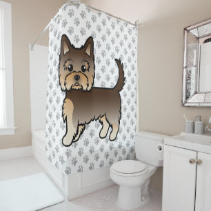 Chocolate Yorkshire Terrier Cartoon Dog & Paws Shower Curtain
