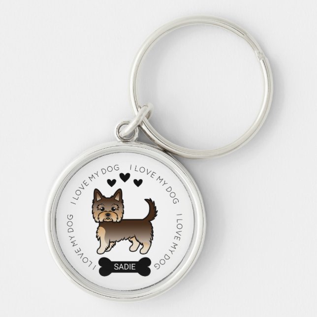 Chocolate Yorkshire Terrier Dog Love & Name Key Ring (Front)