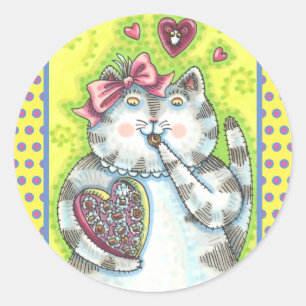 CHOCOLATES FROM KITTEN'S SECRET ADMIRER, VALENTINE CLASSIC ROUND STICKER
