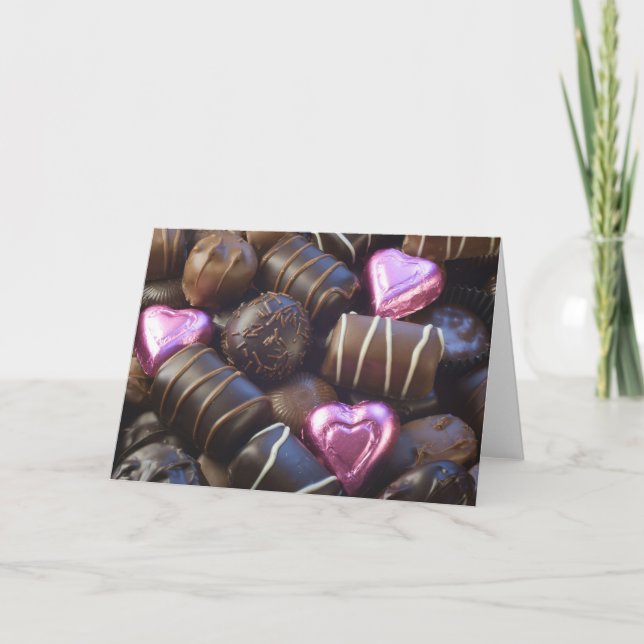 chocolates with pink foil holiday card (Front)