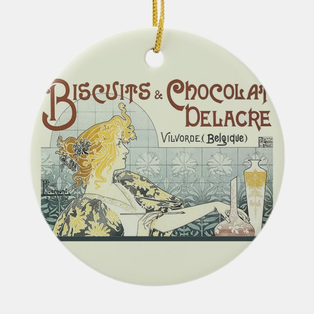 Chocoloate Art Nouveau Ceramic Tree Decoration (Front)