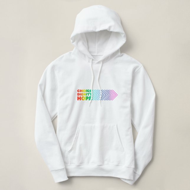 CHOICE DIGNITY HOPE WOMENS RAINBOW HOODIE (Design Front)