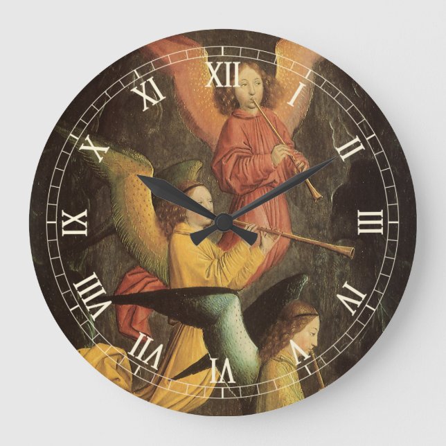 Choir of Angels by Simon Marmion, Renaissance Art Large Clock (Front)