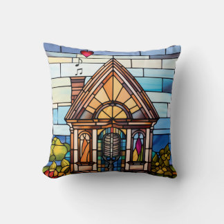 Choir of the Earth stained glass little house Cushion