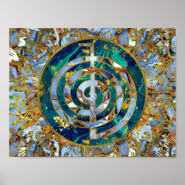 Choku Rei Symbol in Mandala on Marble and Gold Poster (Front)