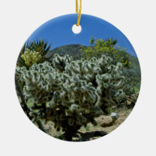 Cholla Cactus And Flowering Yucca flowers Ceramic Tree Decoration
