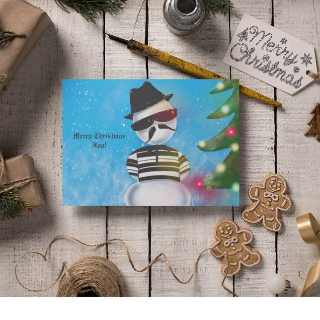 Cholo Snowman Foo Christmas Tree Lights Snow Holiday Card (Creator Uploaded)