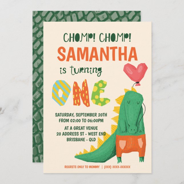 Chomp! Crocodile Alligator Birthday Invitation (Front/Back)