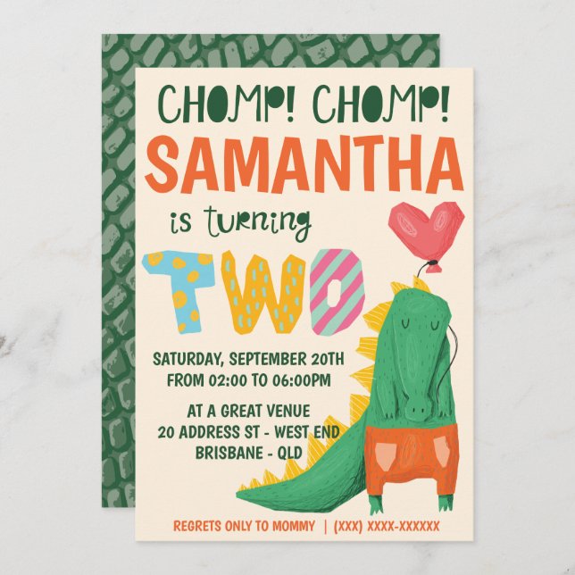 Chomp! Crocodile Alligator Birthday Invitation (Front/Back)