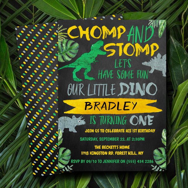 Chomp & Stomp! Dinosaur Boys 1st Birthday Invitation (Creator Uploaded)