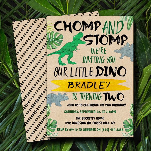 Chomp & Stomp! Dinosaur Boys 2nd Birthday Invitation (Creator Uploaded)