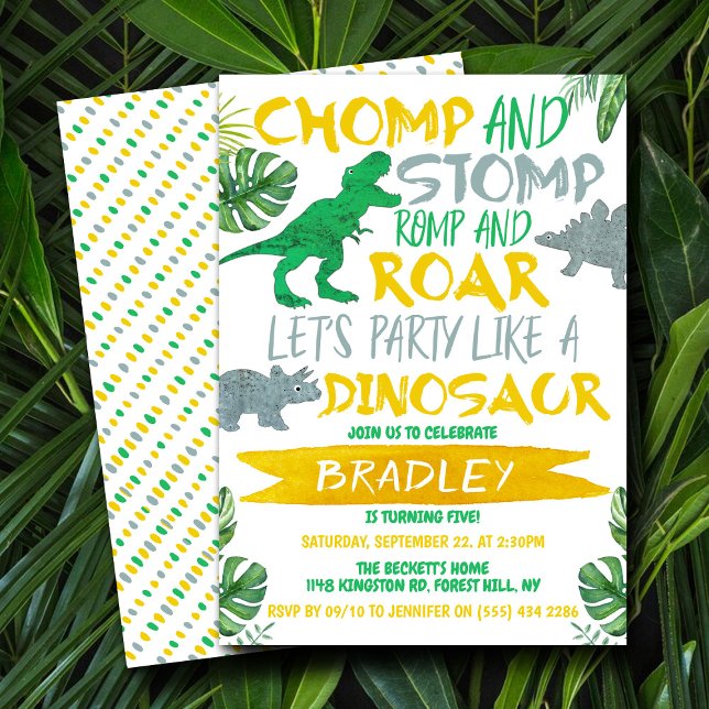 Chomp & Stomp! Dinosaur Boys Any Age Birthday Invitation (Creator Uploaded)