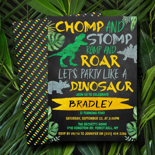 Chomp & Stomp! Dinosaur Boys Any Age Birthday Invitation (Creator Uploaded)