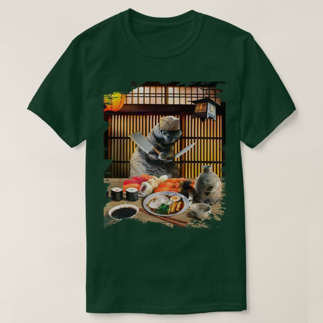 Chonk Cat Sushi Ramen Chef, Kitty Wearing Glasses, T-Shirt (Design Front)