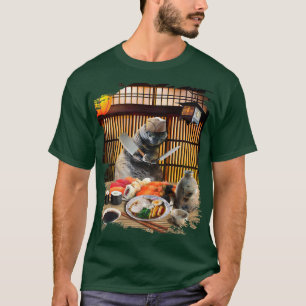Chonk Cat Sushi Ramen Chef, Kitty Wearing Glasses, T-Shirt