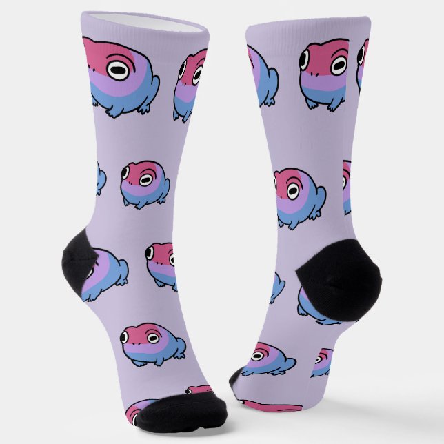 Chonky Bisexual Frog Queer Socks | Cute Bi Pride  (Angled)