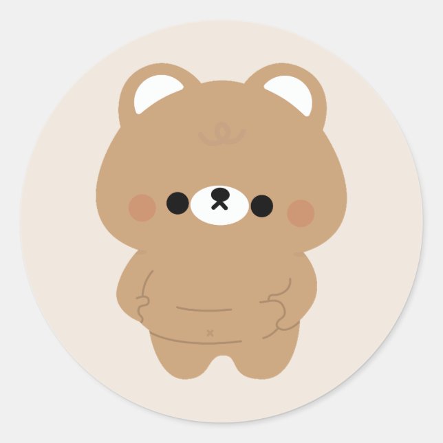 Chonky Brown Bear Classic Round Sticker (Front)